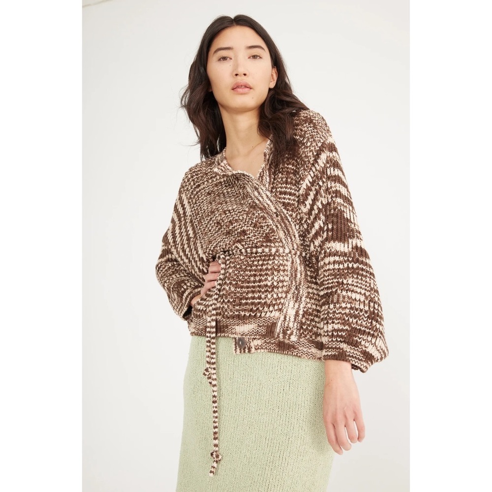 Misha & Puff Adult Fisherman Cardigan in Bark Space Dye * WITH matching belt